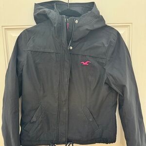 Hollister Hooded Wind Rain Jacket Nylon Blue/Pink Fleece Lined Girls Size L